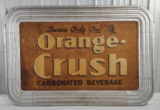 Over 6ft Early SST Orange Crush Soda Embossed Advertising Sign