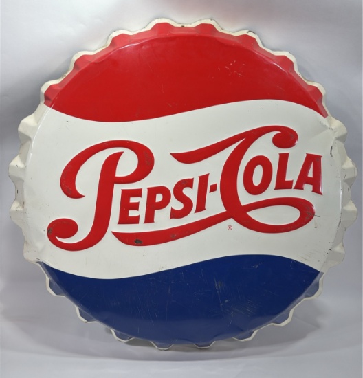 3ft Vintage SST Pepsi-Cola Embossed Bottle Cap Sign