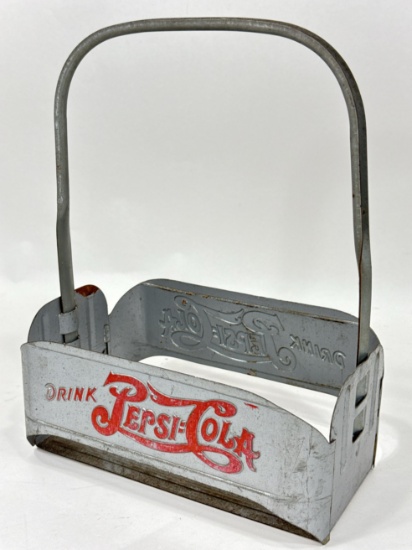 Vintage Pepsi-Cola Embossed Metal Bottle Carrier