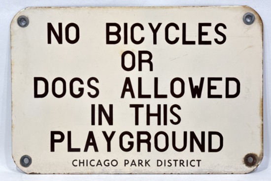 Vintage SSP Chicago Park District No Bicycles Sign
