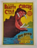 Vintage Clyde Beatty Cole Bros Circus Big Otto Hippo Poster