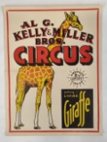 Vintage AL G. Kelly & Miller Bros Circus Poster w/ Giraffe Graphics