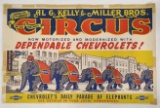 Vintage Kelly & Miller Bros Circus Chevrolet Elephant Parade Poster