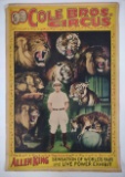 Large Early Cole Bros Circus Allen King Linen Backed Circus Poster
