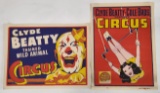 2) Vintage Clyde Beatty Cole Bros Circus Posters