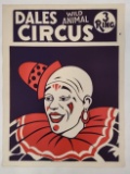 Vintage Dales Wild Animal 3-Ring Circus Poster w/ Clown Graphics