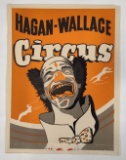 Vintage Hagan-Wallace Circus Poster w/ Clown Graphic