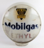 Early Mobilgas Ethyl Gas Pump Globe w/ Milk Glass Body