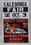 Vintage Caledonia Fair Demolition Derby Cardboard Advertising Sign