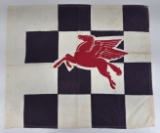 Vintage Mobil Racing Cloth Checkered Flag w/ Pegasus Graphic
