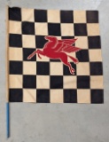 Large Vintage Mobil Oil Cloth Checkered  Racing Flag