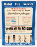 Large Vintage Mobil Tire Service Cardboard Advertising Sign 46x34