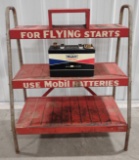 Vintage Mobil Service Station Auto Batteries Display Shelf Rack w/ NOS Battery
