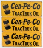 3) Vintage SST Cen-Pe-Co Motor Oils TracTruck Oil Signs w/ Barrel Graphics