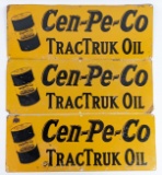 3) Vintage SST Cen-Pe-Co Motor Oils TracTruck Oil Signs w/ Barrel Graphics