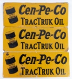 3) Vintage SST Cen-Pe-Co Motor Oils TracTruck Oil Signs w/ Barrel Graphics