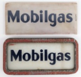 (2) Vintage Mobilgas Gas Pump Glass Insert Signs