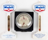3) Vintage Mobil Service Station Promotional Thermometers