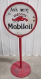 Early DSP Gargoyle Mobiloil Lollipop Curb Sign w/ Gargoyle Mobiloil Base