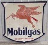 Large Vintage DSP SOCONY Mobilgas Die-Cut Shield Sign 58x56