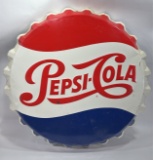 3ft Vintage SST Pepsi-Cola Embossed Bottle Cap Sign