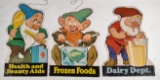 3) Vintage Disney Snow White Store Display Isle Marker Signs / Dwarves
