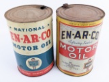 (2) Vintage EN-AR-CO Motor Oil Metal 5 Quart Oil Cans
