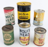 (6) Vintage Promotional Mini Oil Can Metal / Composite Banks