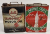 2) Vintage 2 Gallon Motor Oil Cans / J&R / Empire State
