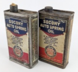 2) Early SOCONY Standard Oil Auto Spring Oil One Quart Cans