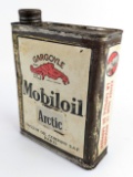 Early French Slim Gargoyle Mobiloil Arctic 2 Liter Oil Can w/ Cap