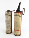(2) Early Vacuum Oil Co. Mobilubricant Handy Package 3lb Oil Cans