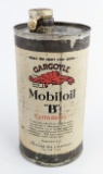 Full Early Gargoyle Mobiloil ÒBÓ One Quart Oil Can