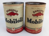 (2) Early Gargoyle Mobiloil 5 Quart Metal Oil Cans