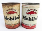 (2) Early Gargoyle Mobiloil 5 Quart Metal Oil Cans