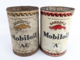 (2) Early Gargoyle Mobiloil 5 Quart Metal Oil Cans