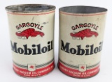 (2) Early Gargoyle Mobiloil 1 Quart Metal Oil Cans