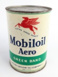 Vintage Mobiloil Aero Green Band Aircraft Oil One Quart Metal Can