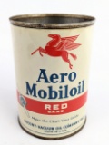 Vintage Aero Mobiloil Red Band Aircraft Oil One Quart Metal Can