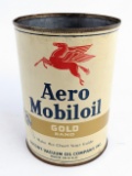 Vintage Aero Mobiloil Gold Band Quart Metal Aircraft Oil Can