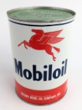 Full Vintage Mobiloil Aero Green Band Aircraft Quart Metal Oil Can
