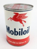 Full Vintage Mobiloil Aero Red Band Aircraft Metal Quart Oil Can
