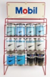 (12) Vintage Mobil Jet Oil Quart Cans w/ Metal Display Rack
