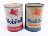 (2) Vintage Mobiloil Outboard Quart Metal Oil Cans