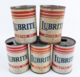 (5) Vintage Mobil Lubrite Motor Oil One Quart Metal Oil Cans