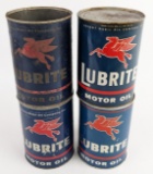 (5) Vintage Mobil Lubrite Motor Oil One Quart Metal Oil Cans