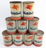(9) Vintage Mobiloil One Quart Metal Oil Cans