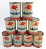(9) Vintage Mobiloil One Quart Metal Oil Cans