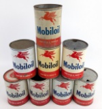 (8) Vintage Mobiloil One Quart Metal Oil Cans