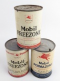 (3) Vintage Mobil Freezone / Permazone Anti-Freeze Metal Quart Cans